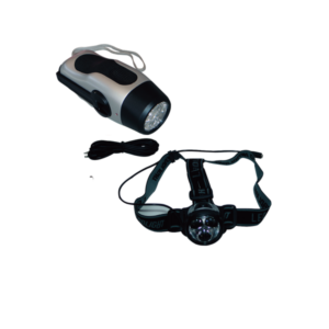 Torche dynamo à 5 diodes & lampe frontale 3 diodes