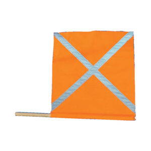 FANION ORANGE FLUO AVEC BANDES RETRO. 40X50CM