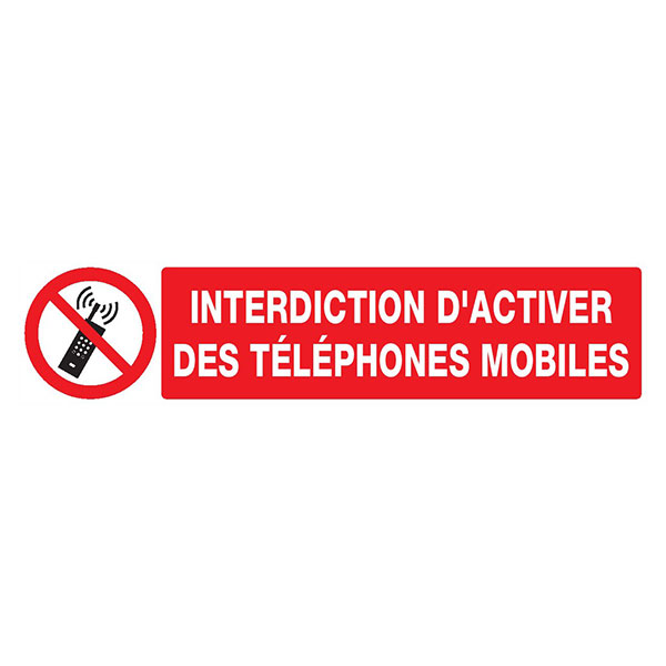 INTERDICTION D'ACTIVER DES TELEPHONES MOBILES 330x120mm