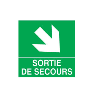 SORTIE DE SECOURS FLECHE EN BAS A DROITE 200x200mm